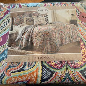 Levtex Home Magnolia Navy King Quilt Set, Paisley, 100% Cotton, Navy, Multi